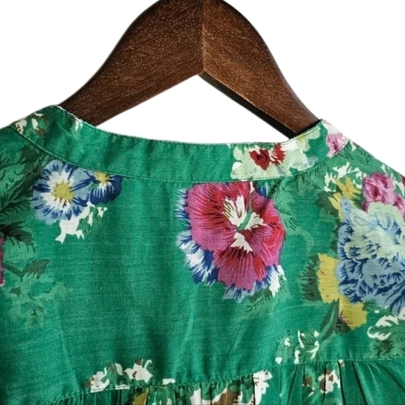 Floral green cotton button down top Made in India - Picture 7 of 11